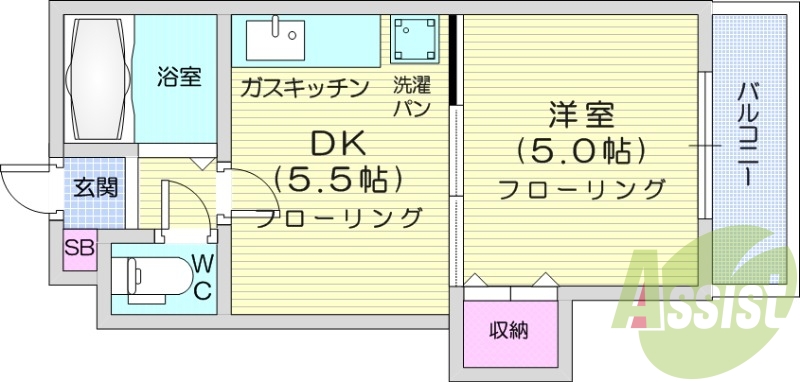 1R、エアコン、バストイレ別、ネット無料