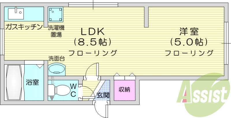 1LDK、独立洗面台、バス・トイレ別、ロードヒーティング