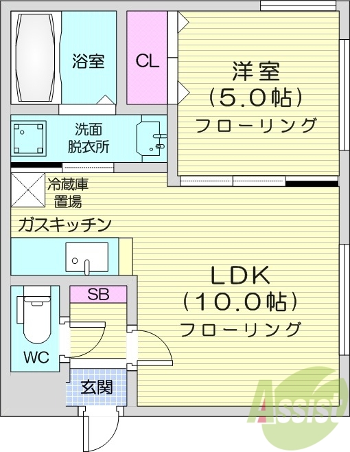 1LDK、オートロック、バス・トイレ別、独立洗面台