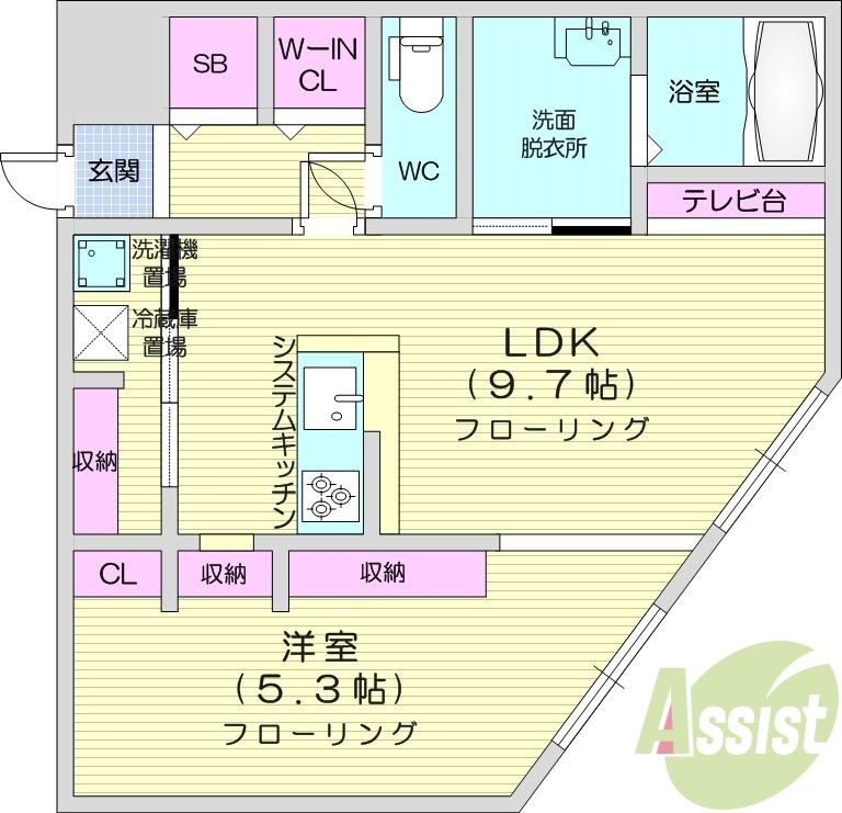 1LDK、都市ガス、システムキッチン、エアコン