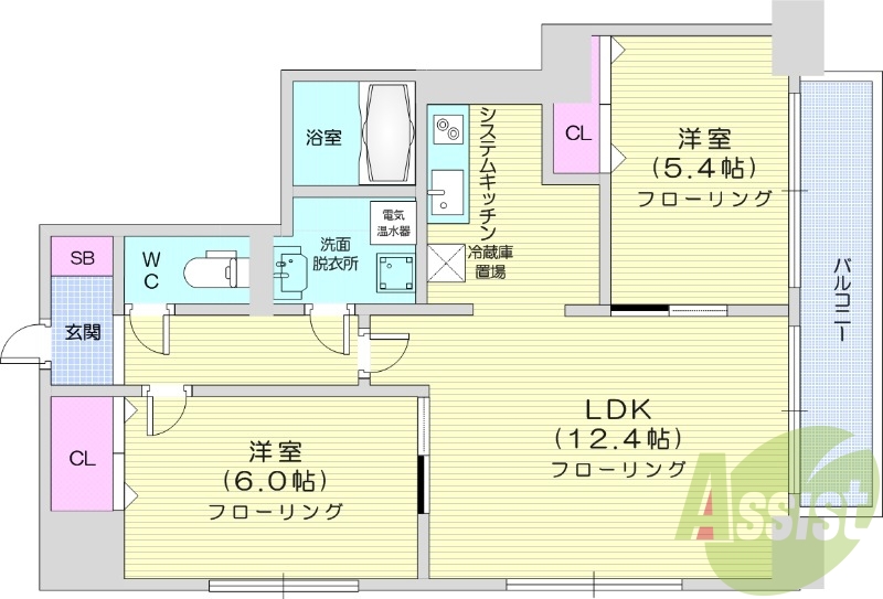 2LDK、クローゼット、バルコニー、エアコン、オール電化