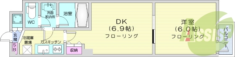 1LDK、オートロック、独立洗面台、ネット無料