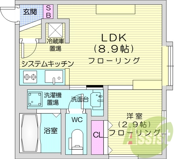 1LDK、独立洗面台、クローゼット、オートロック