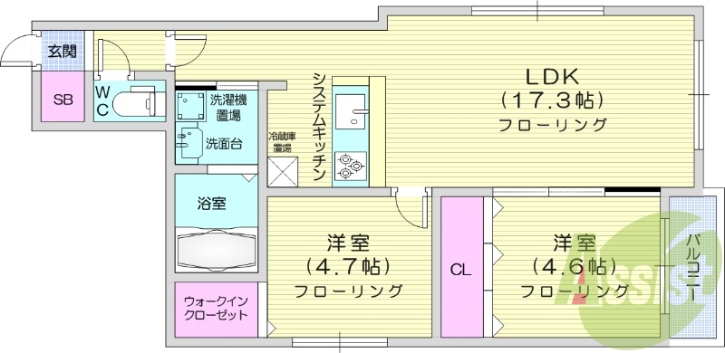 2LDK、ペット可、オートロック、宅配ボックス