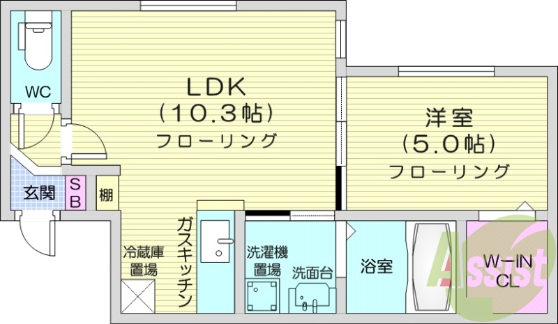 1LDK、カウンターキッチン、シャンプードレッサー