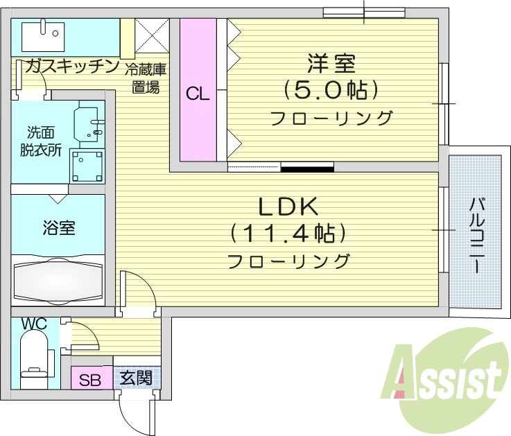 1LDK、シャワートイレ、灯油暖房、光ファイバー