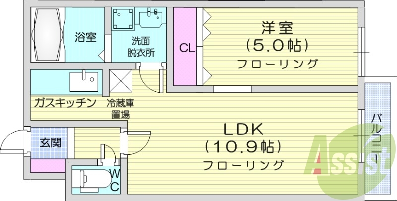 1LDK、シャワートイレ、灯油暖房、光ファイバー