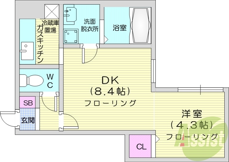 1LDK、オートロック、灯油暖房、風呂トイレ別