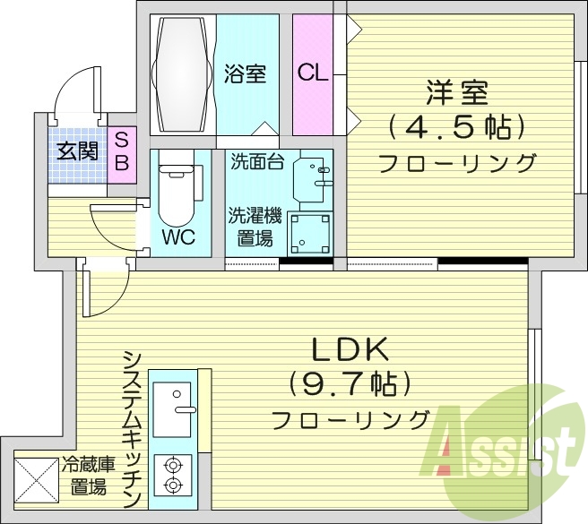 1LDK、ネット使用料不要、シャワートイレ