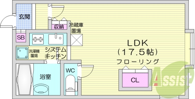 1K、システムキッチン、バストイレ別、オートロック