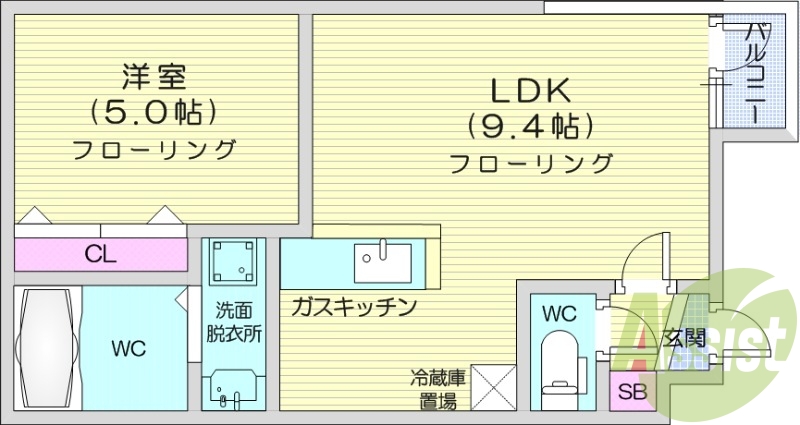 1LDK、オートロック、エアコン、灯油暖房