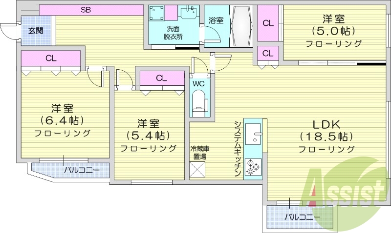 3LDK、都市ガス、エアコン、追い焚き、浴室乾燥機