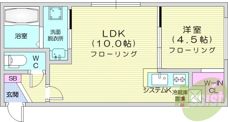 1LDK、都市ガス、エアコン、システムキッチン、浴室乾燥機