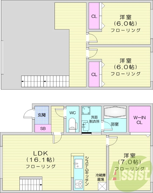3LDK、ネット無料、オール電化、トランクルーム