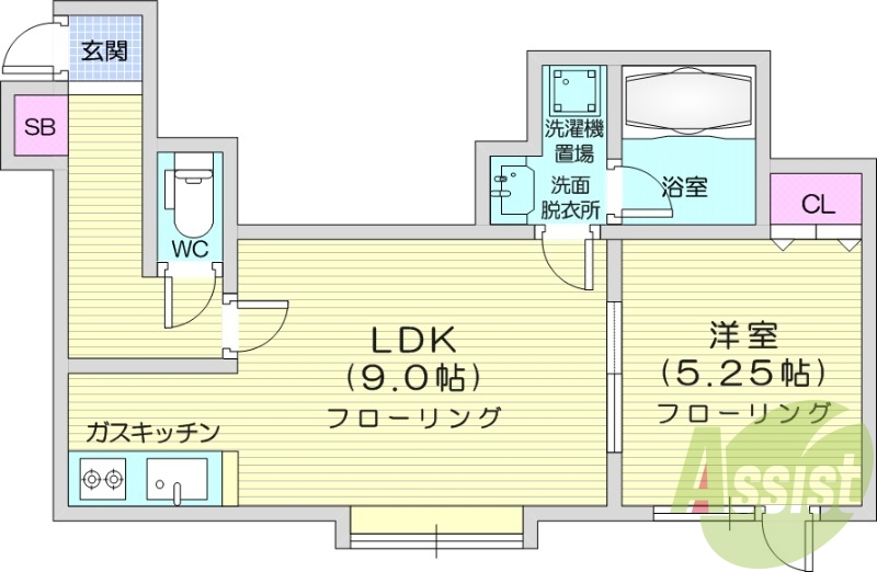 1LDK、角部屋、最上階、灯油暖房、収納
