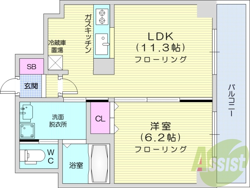 1LDK、灯油暖房、バルコニー、バストイレ別