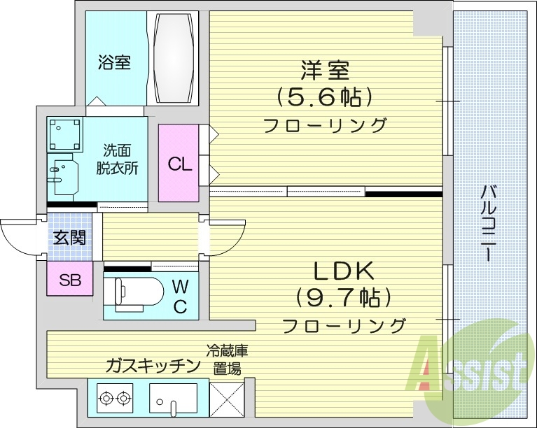 1LDK、灯油暖房、バルコニー、バストイレ別
