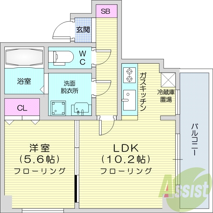 1LDK、灯油暖房、バルコニー、バストイレ別
