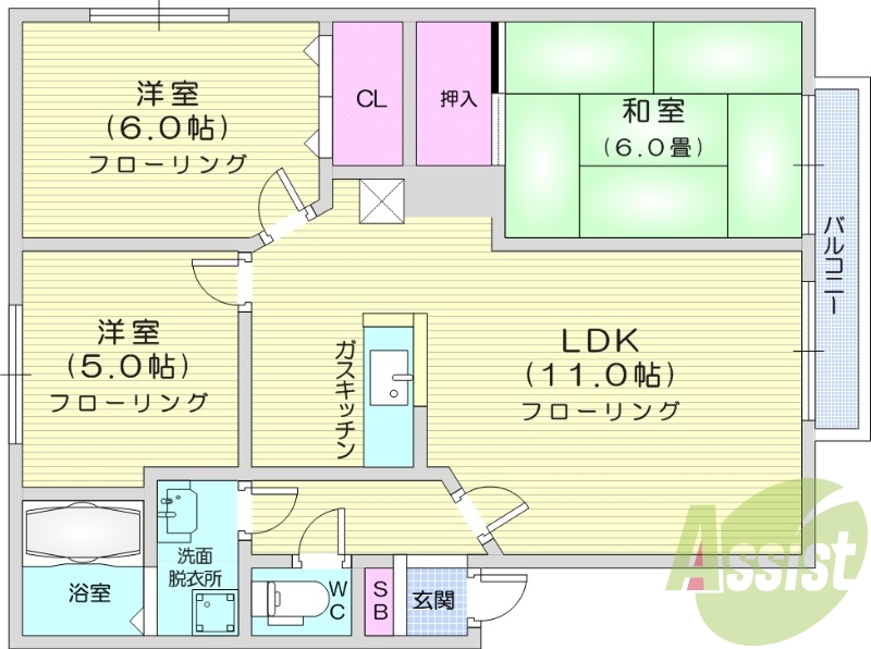 3LDK、灯油暖房、トランクルーム、独立洗面台