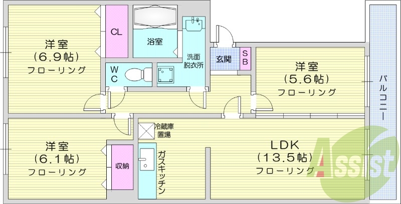 3LDK、エアコン、灯油暖房、トランクルーム、ネット無料