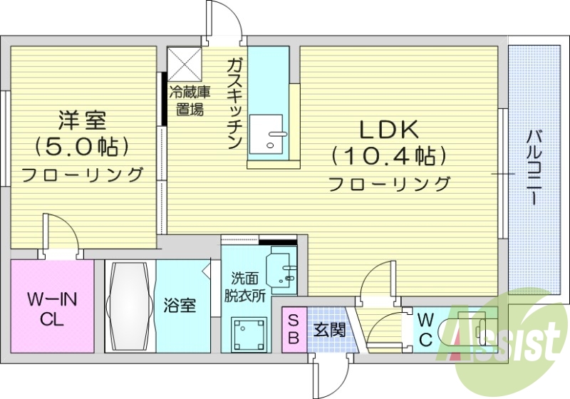1LDK、追い焚き、宅配ボックス、ネット無料