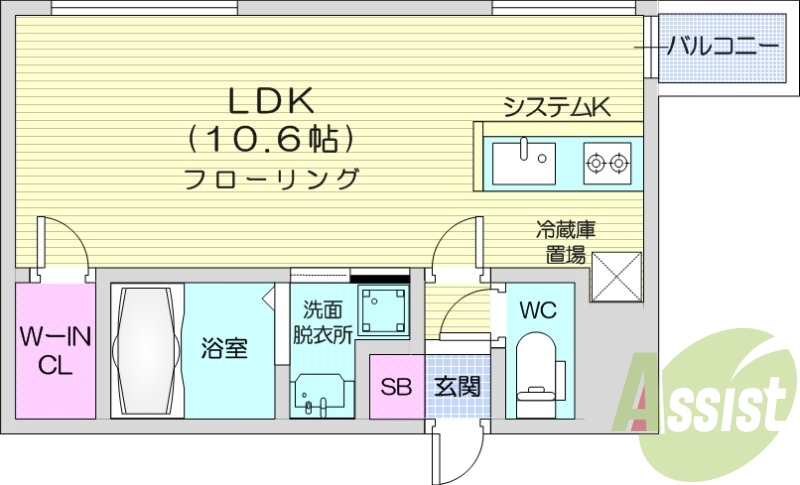 1K、オートロック、バストイレ別、