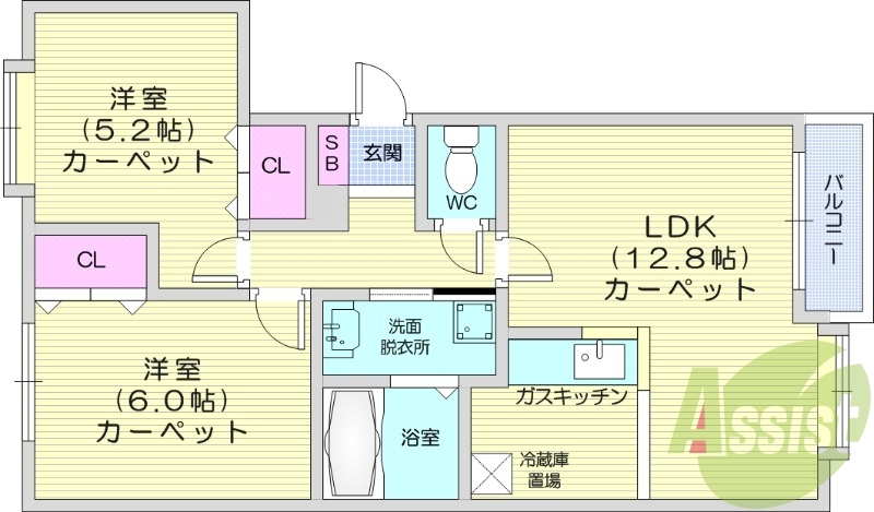 2LDK、クローゼット、シャンプードレッサー