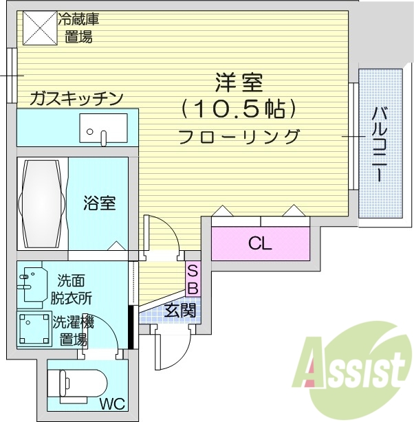 1R、エレベーター、クローゼット、バルコニー、ネット無料