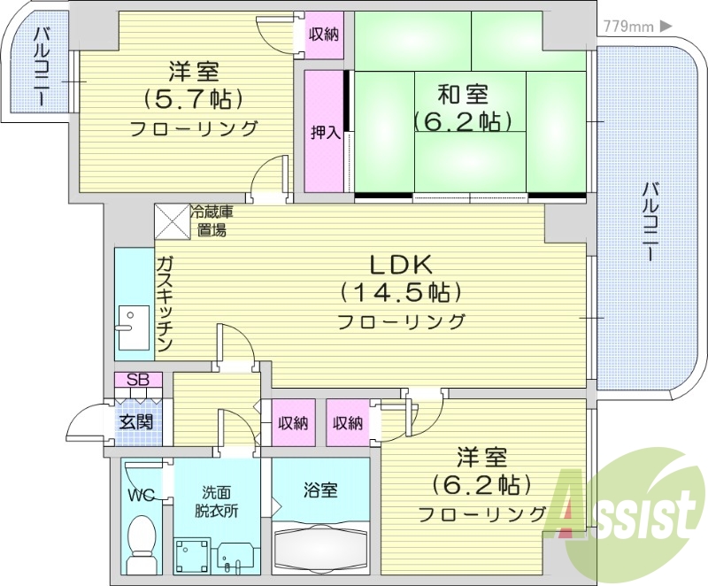 3LDK、オートロック、ペット可、風呂トイレ別