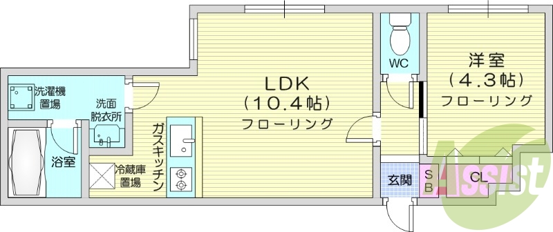 1LDK、オートロック、TVモニターホン、バストイレ別