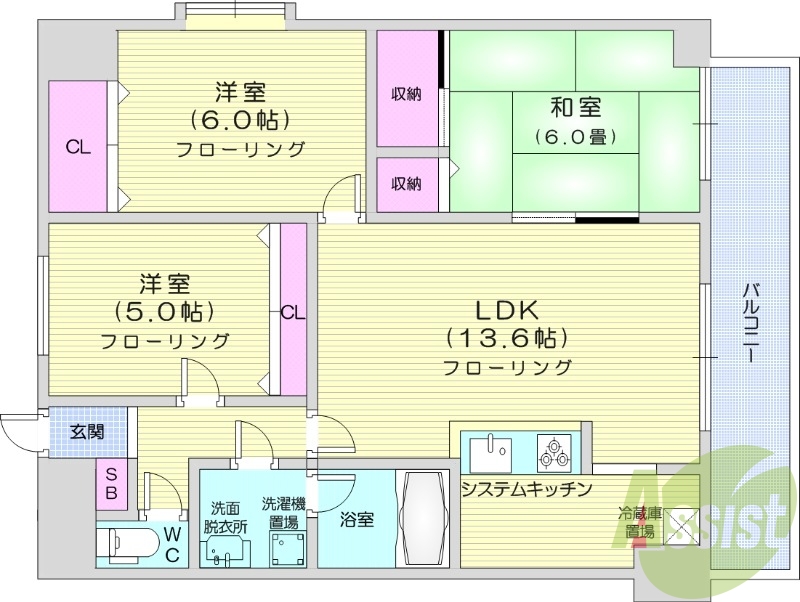 3LDK、灯油暖房、オートロック、宅配BOX