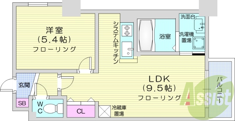 1LDK、システムキッチン、ロードヒーティング、エアコン