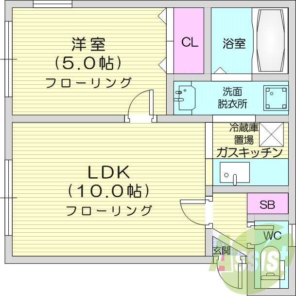 1LDK、TVモニターホン、灯油FF暖房、シャンドレ