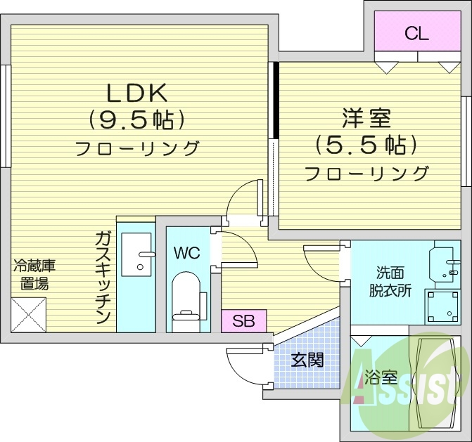 1LDK、エアコン、灯油暖房、車庫、バストイレ別