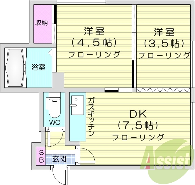 1LDK、灯油暖房、都市ガス、シューズボックス