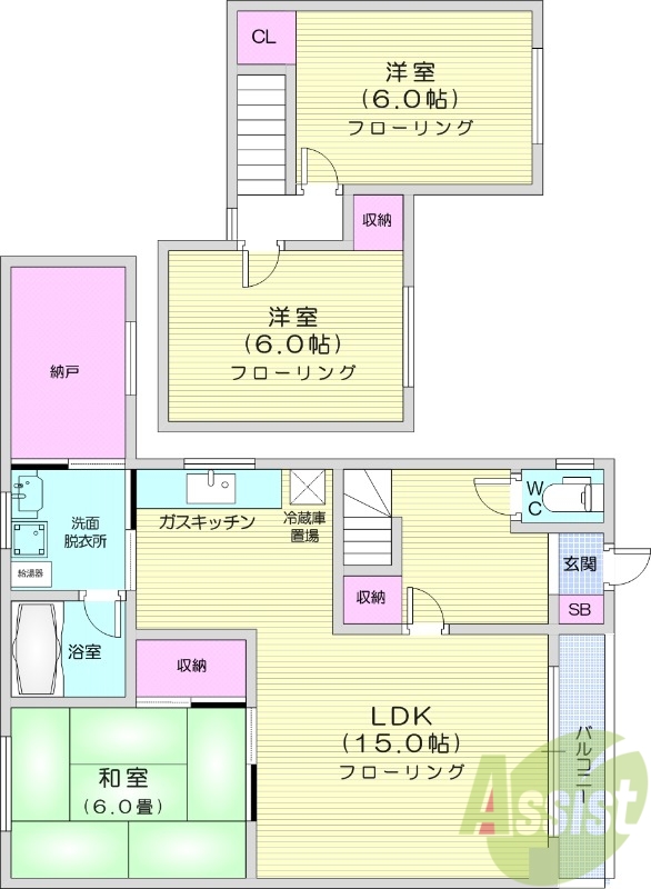 3LDK、灯油ボイラー、エアコン、独立洗面台