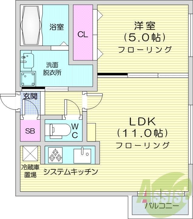 1LDK、収納、暖房設備、都市ガス、エアコン
