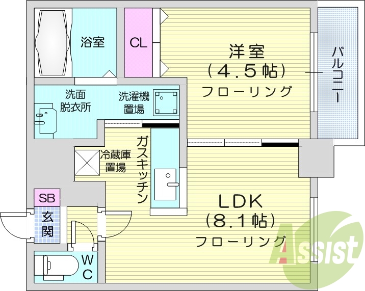 1LDK、クローゼット、モニター付きインターホン、独立洗面台