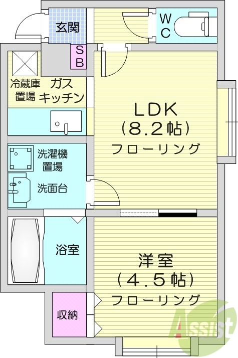 1LDK、独立洗面台、カメラ付きインターホン