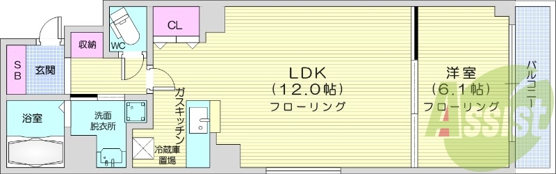 1LDK、エアコン、オートロック、エレベーター