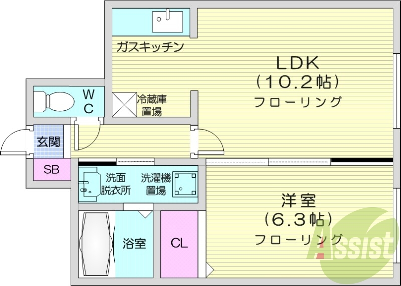 1LDK、エアコン、オートロック、灯油暖房、独立洗面台