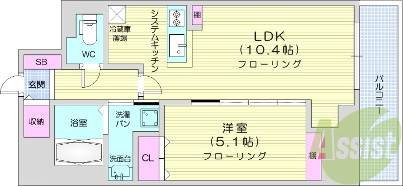 1LDK、追い炊き機能、宅配BOX、システムキッチン