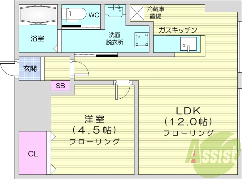 1LDK、シャワートイレ、ガス暖房、ネット使用料不要