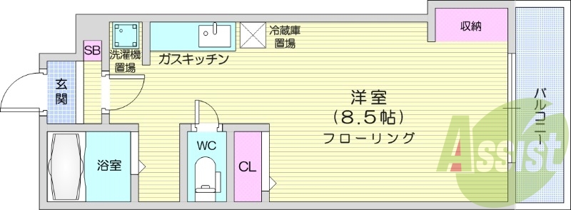 1R、エアコン、バストイレ別、ネット無料