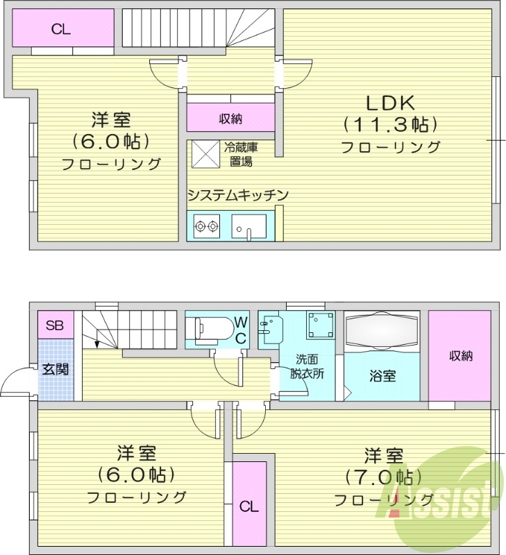 3LDK、エアコン、ネット無料、ロードヒーティング