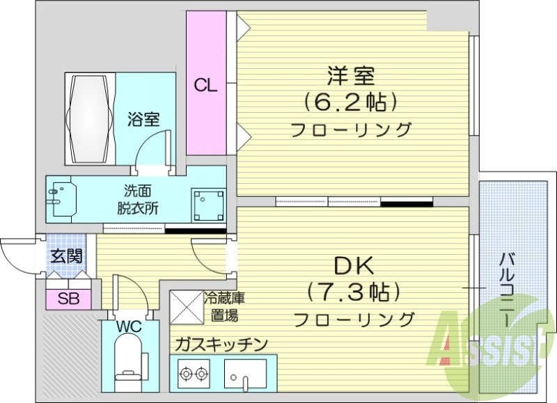 1DK、都市ガス、オートロック、エアコン