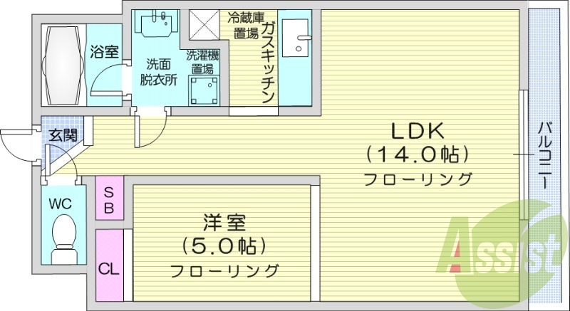 1LDK、クローゼット、シューズボックス、バルコニー