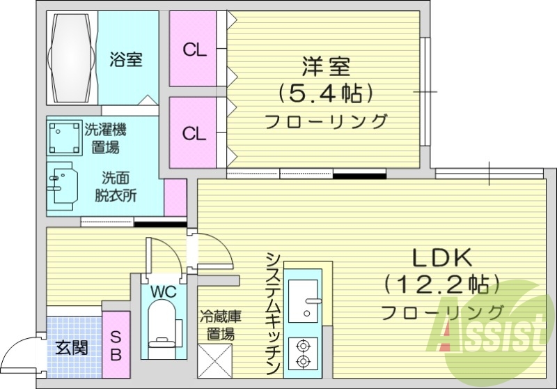 1LDK、システムキッチン、エアコン、ネット使用料不要