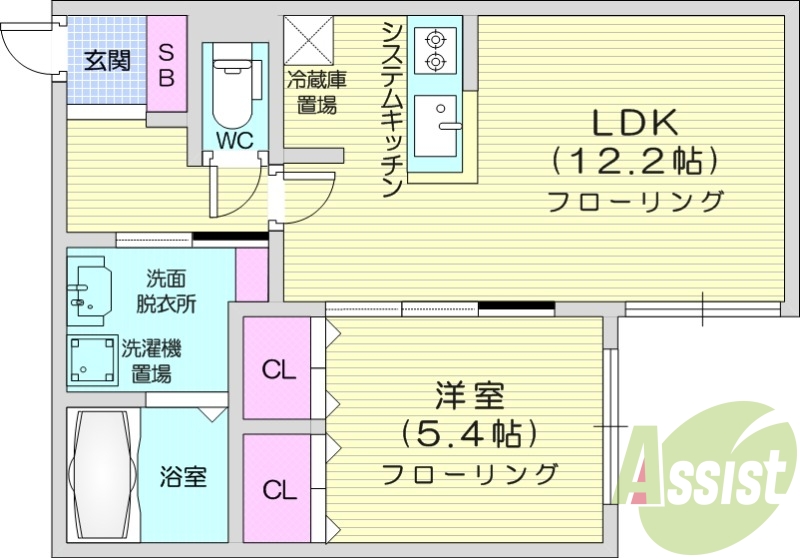 1LDK、システムキッチン、エアコン、ネット使用料不要