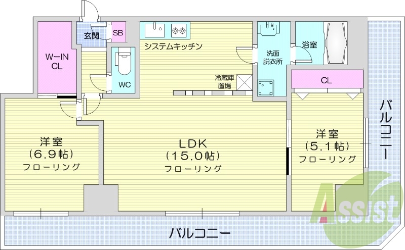 2LDK、エアコン、オール電化、バストイレ別